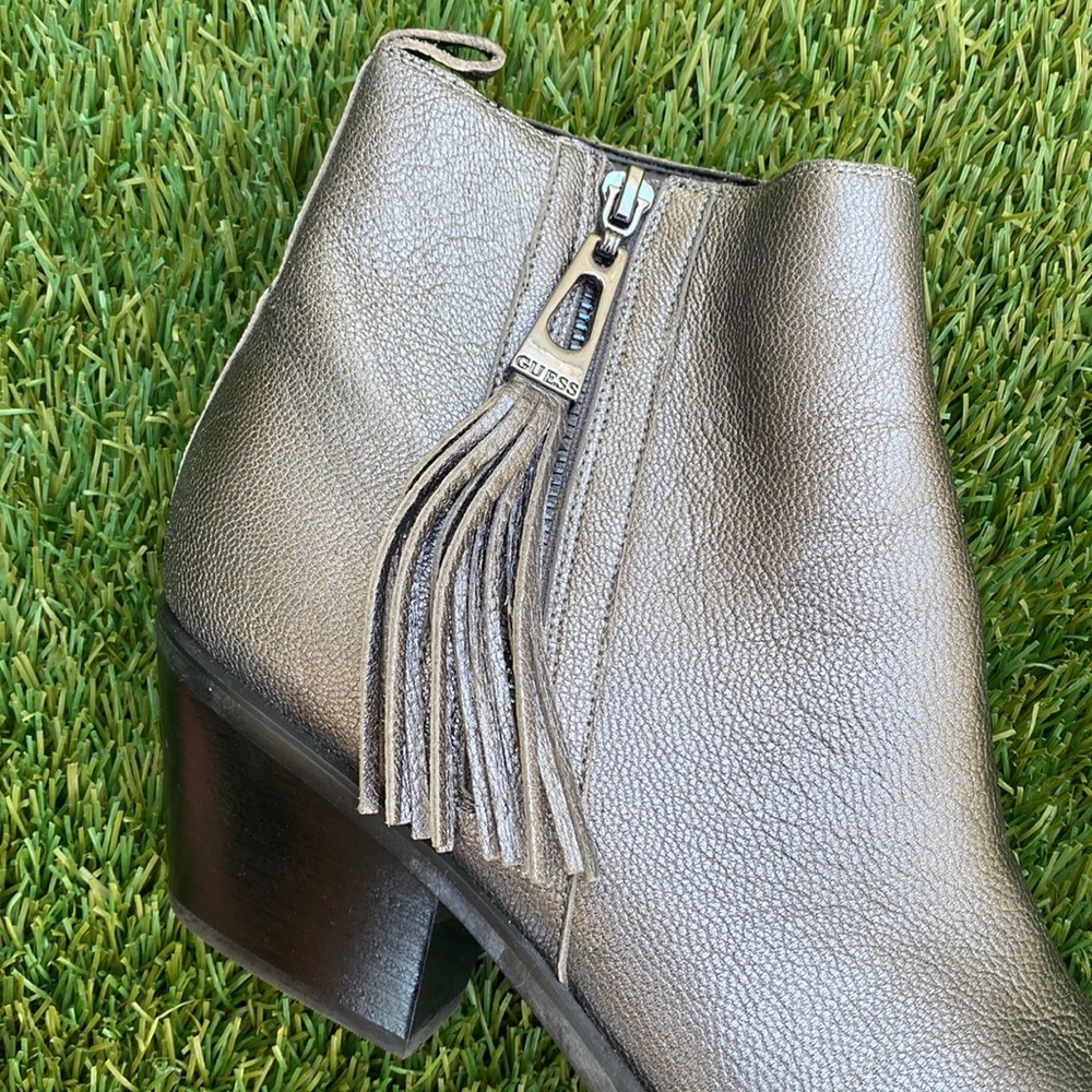 Guess “Talza” Pewter Fringe Zipper Booties - Picture 5 of 10